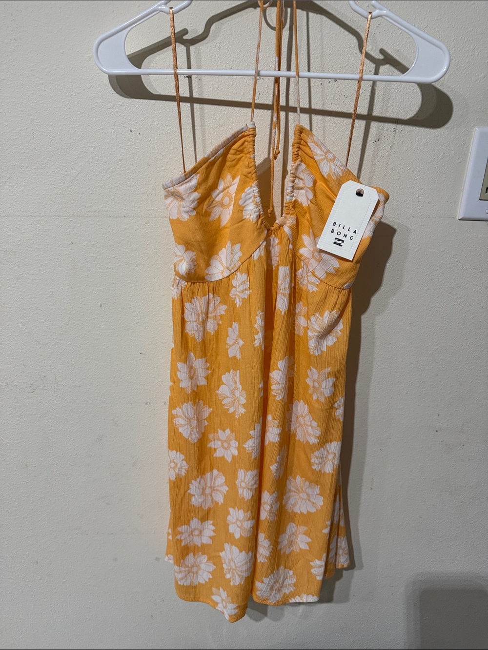 NWT Billabong Peach White Tropical Floral Strapless Midi Dress